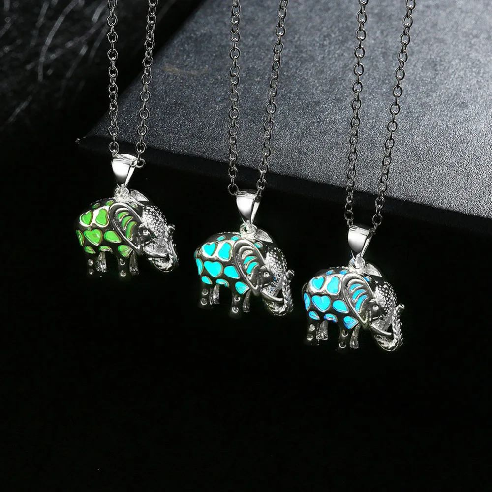 10PCS Wholesale Delicate Hollow Elephant Pendant Necklaces Animal Glow