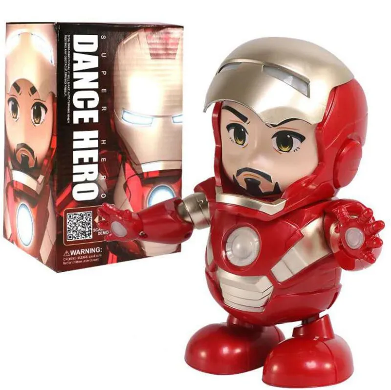 20pcs Dance Iron Man Avengers Action Figure Toy LED Light Sound Music Robot Iron Man Hero Electronic Toy