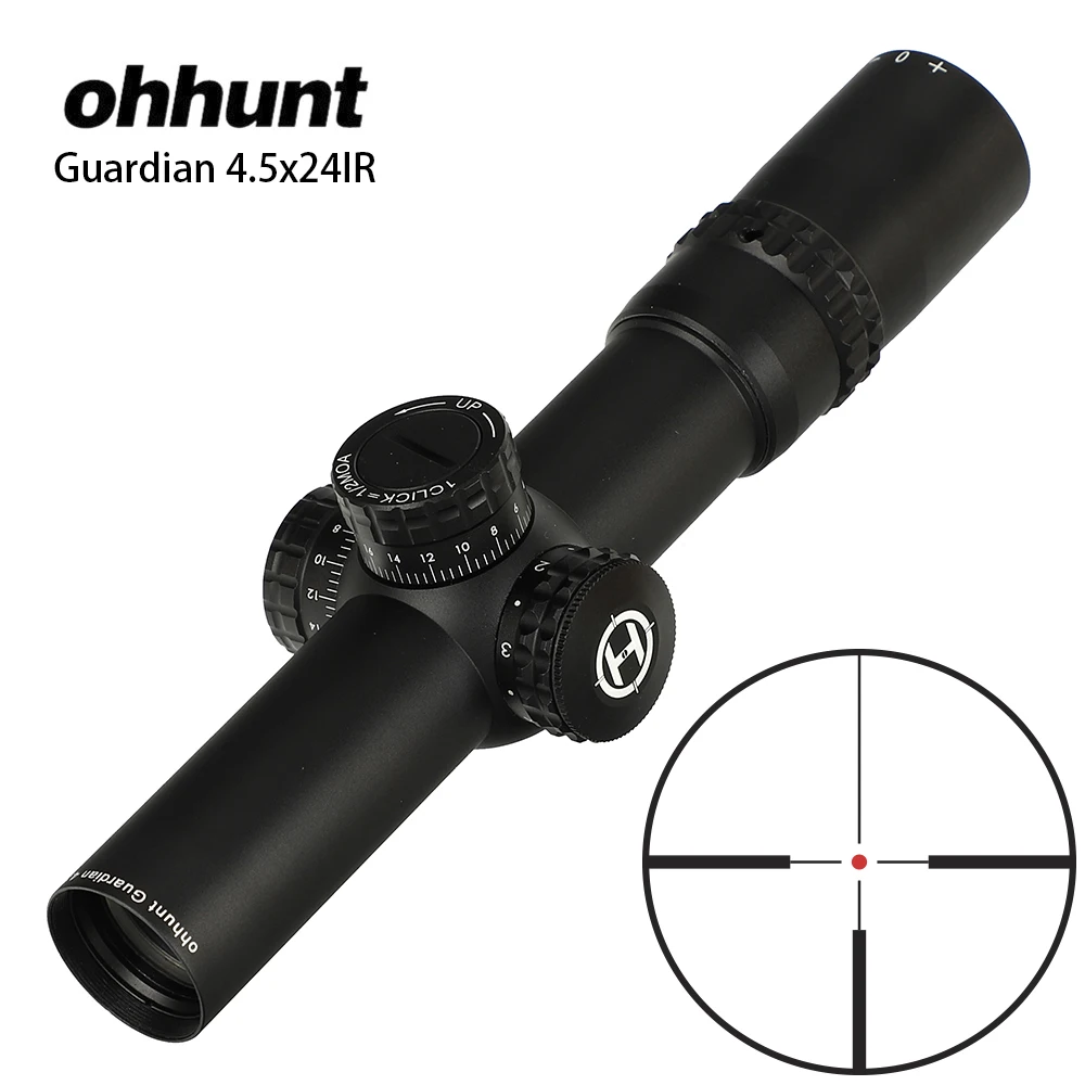 

ohhunt Guardian 4.5x24 Hunting Rifle Scope 30mm Tube Tactical Optics Sight 1/2 Half Mil Dot Reticle Turrets Reset Riflescope