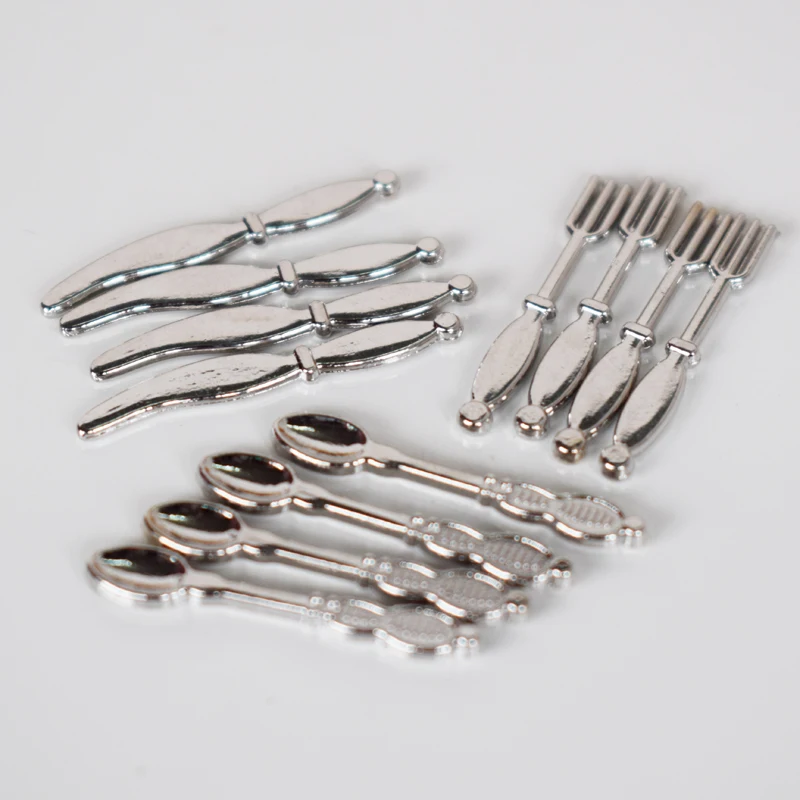 12pcs 1/12 Dollhouse Miniature Fork Knife Soup Spoon Tableware Play Kitchen Food Furniture Toy Fit Sylvaian Family Accessories