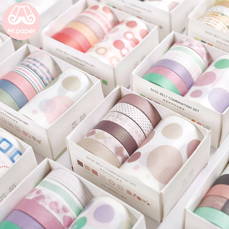 

Mr Paper 7pcs/box 8 Designs Creative Die-cutting Journal Decoration Washi Tape Scrapbook Cut-off Rule Pure Color Masking Tapes