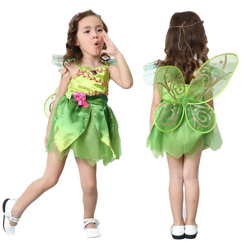 Kawaii-Tinkerbell-princess-Dress-Cosplay-Costume-Green-Dress-for-Girls-Elf-Kids-Halloween-Wonderful-Woodland-Garden_副本