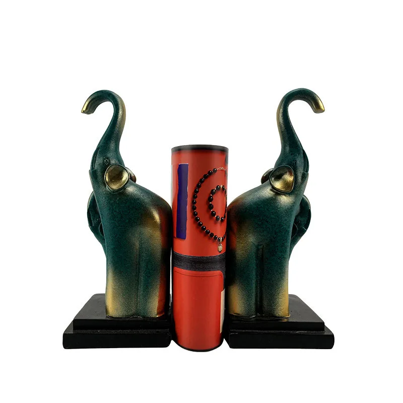 

European Retro Simple Auspicious Elephant Book Stand Bookshelf Decoration Figurines Resin Animal Ornament Book Stand Handicrafts