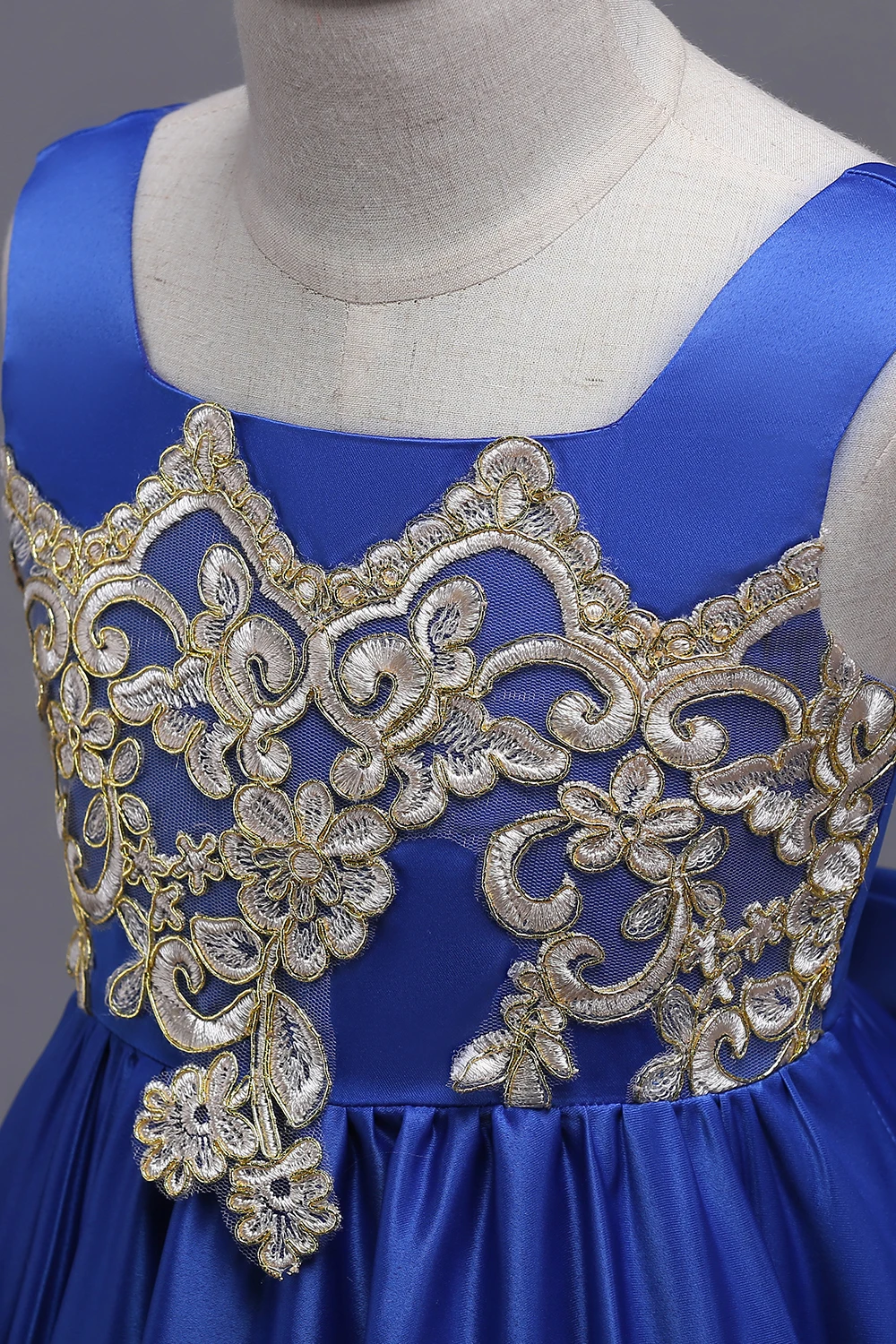 Принцессы Королевский синий пол Длина для девочек в цветочек платья 2019 аппликация золотого цвета для девочек Праздничное платье для