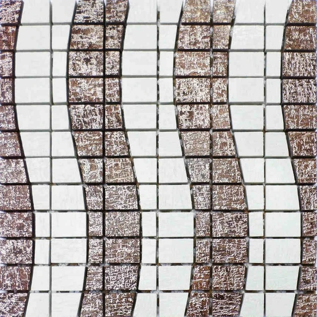 Brown Mixed White Color Irregular Wave Pattern Ceramic Mosaic Tile Brown Mixed White Color Irregular Wave Pattern Ceramic Mosaic Tile For Bathroom Wall Living Room Border