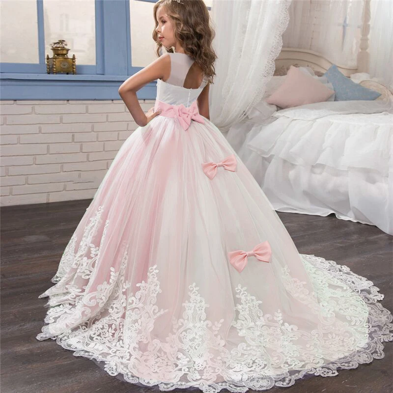 

Girls Luxury Flower Dress for Princess Party Pageant Kids Lace Flower Wedding Evening Prom Gown Girls Ceremony Big Bow Clothing