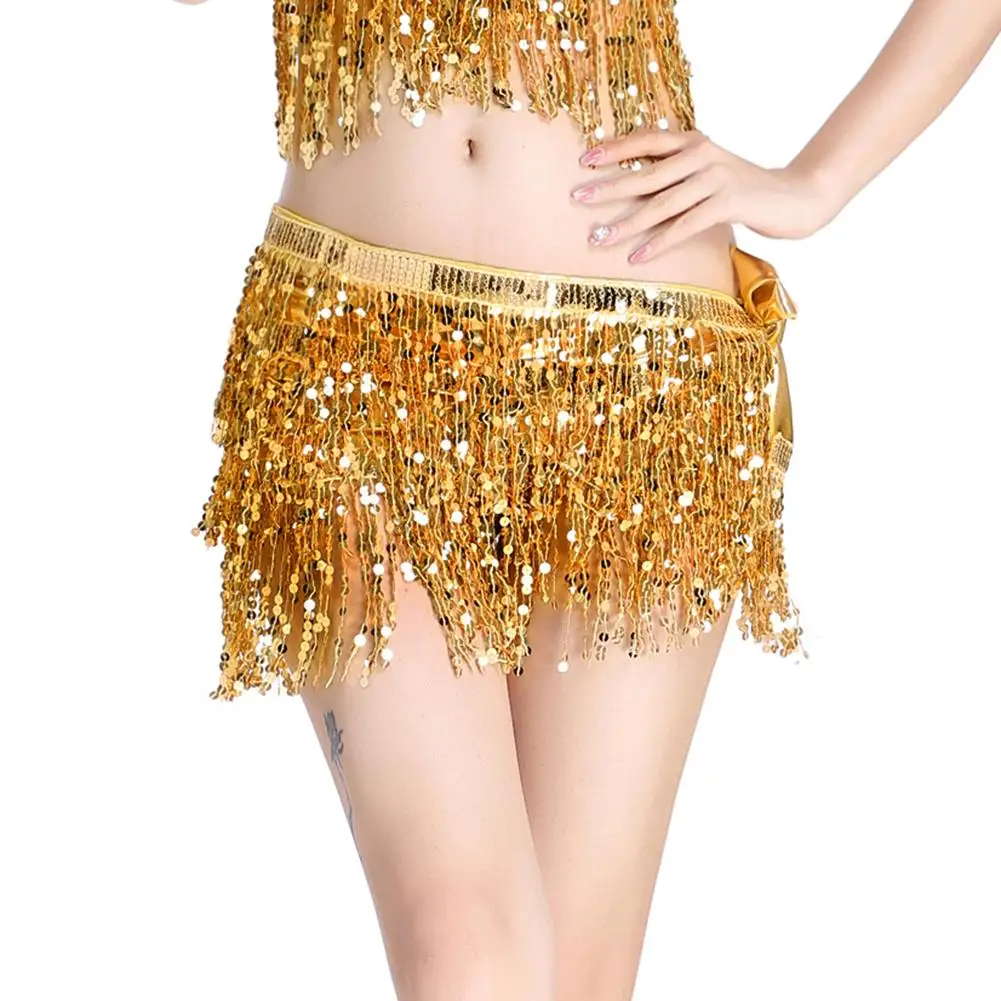 Tassel Fringe Sequin Sexy Women Belly Dance Hip Scarf Mini Skirt Dancer