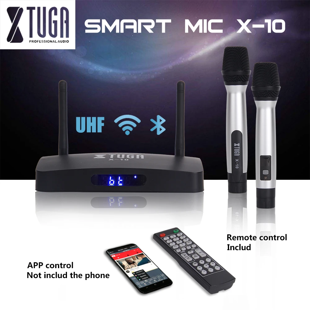 

XTUGA X-10 SMART MIC UHF Dual channel wireless Handheld Microphone with Bluetooth Receiver system,MP3 USB SD Readers,USE for par