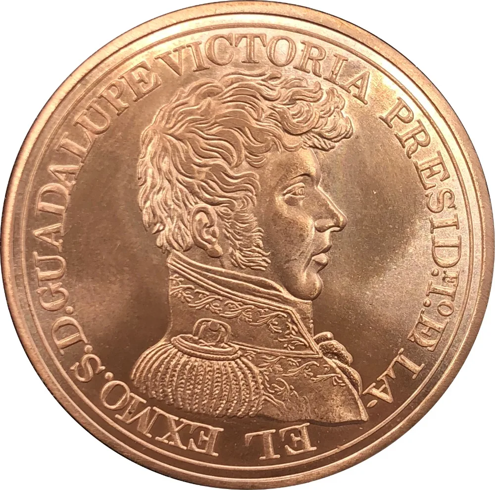 

MEXICO REPUBLIC MEDAL PRESIDENT GUADALUPE VICTORIA Red COPPER MEDAL 1824 UNIFORMED BUST RIGHT Copy Coin