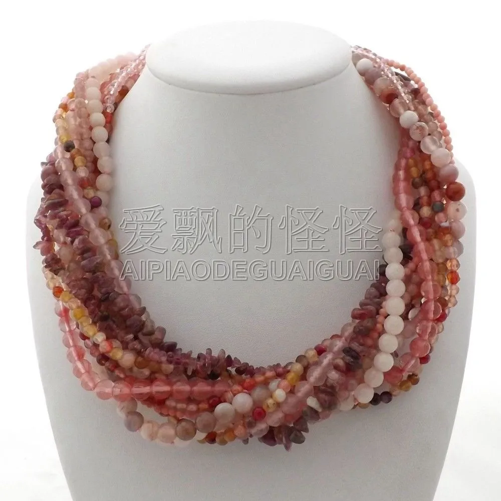 

Women's 18" 12 Strands Mixed Color Quartz Tourmaline Necklace