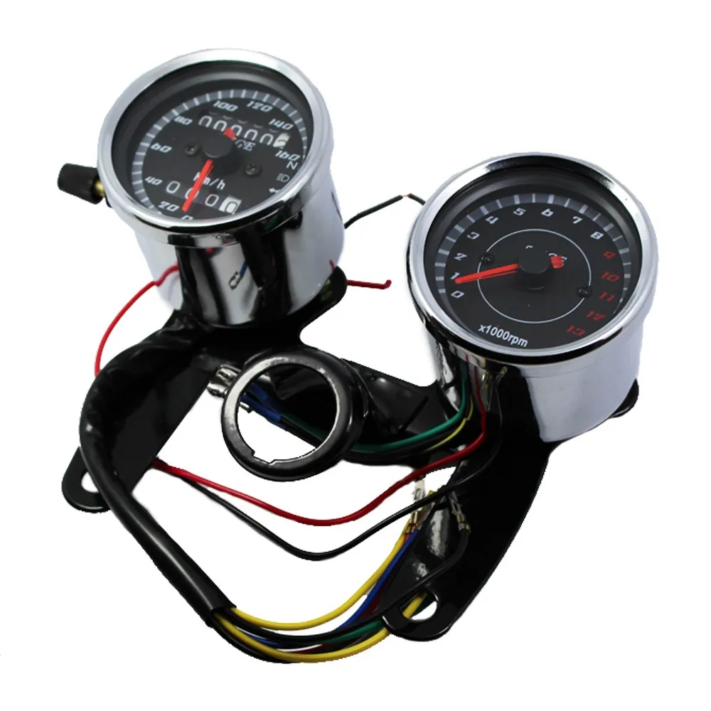 Chrome Motorcycle Speedometer Tachometer Dual Odometer LED Gauge 0-180km/h For Yamaha Cafe Racer Suzuki Honda Harley Chrome Motorcycle Speedometer Tachometer Dual Odometer LED Gauge 0-180km/h For Yamaha Cafe Racer Suzuki Honda Harley