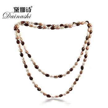

Dainashi new women 8-9mm baroque natural pearl 120cm classic necklace multi-color with gift box