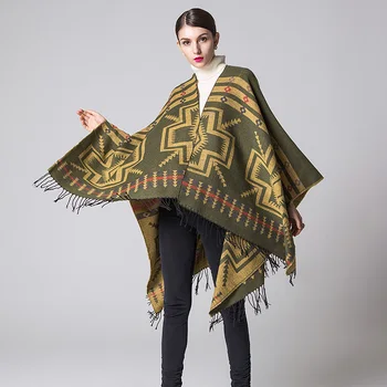 

FXFURS Autumn Winter Scarves Shawl Lady Poncho Scarf Women's Ethnic Geometric Jacquard Shawl Scarf With Tassel Cashmere Scarf