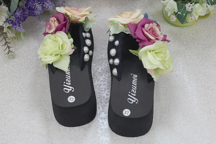 2019 New Womens 7cm Handmade Flower Flip Flops Beautiful Pearl Sandals Shoes Casual Online Shopping49