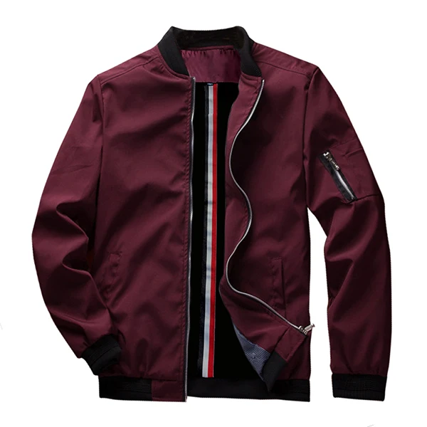 Wine Red Новая весенняя мужская куртка-бомбер на молнии, мужская повседневная Уличная одежда в стиле хип-хоп, приталенная куртка-пилот, Мужская одежда, размер США до 3XL - Цвет: Wine Red