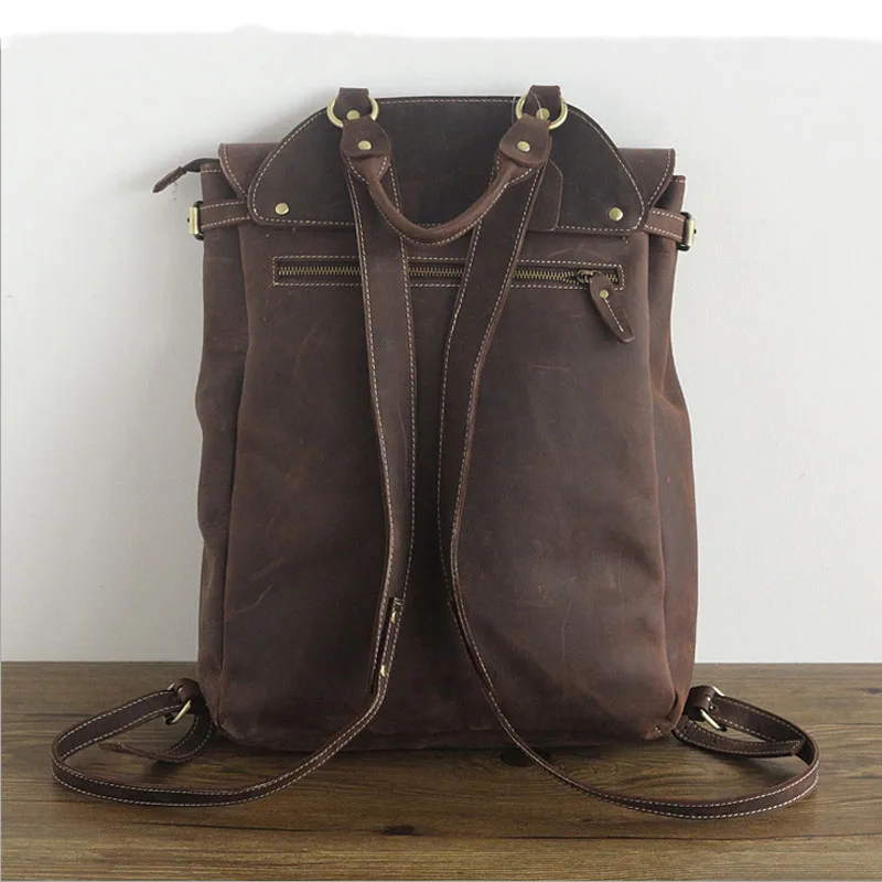 Crazy Horse кожаный рюкзак для мужчин большой емкости школьные сумки рюкзак струнный рюкзак для ноутбука с карманом