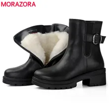 MORAZORA/ г., новые ботильоны из натуральной кожи женские теплые зимние ботинки с натуральным мехом удобная обувь на платформе