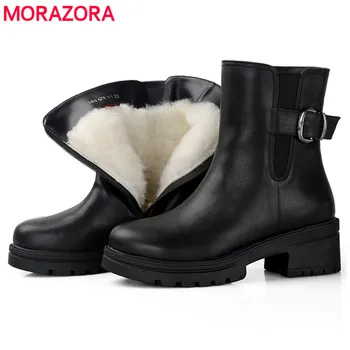 

MORAZORA 2020 new genuine leather ankle boots women keep warm natural wool fur winter snow boots comfortable platform shoes