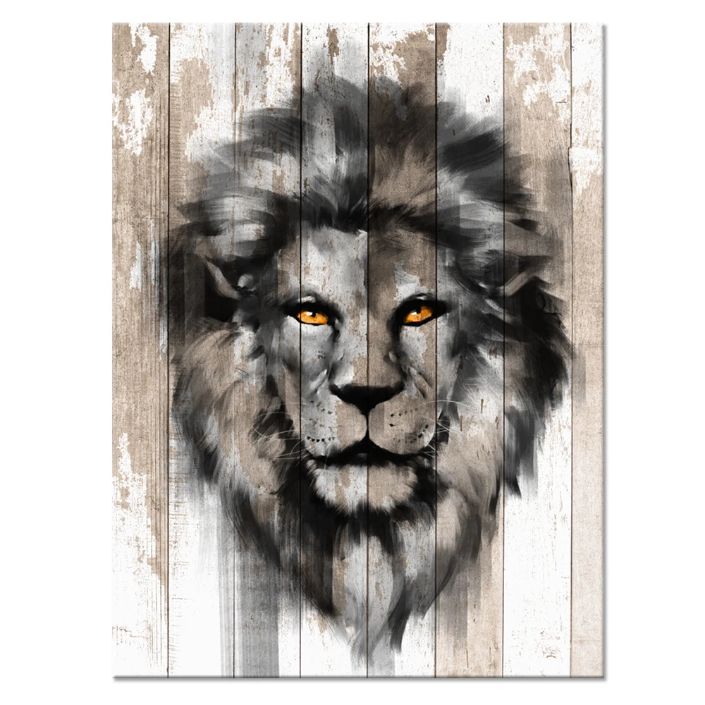 Canvas Printed Wall Art Poster Black And White The Lion King On Wood