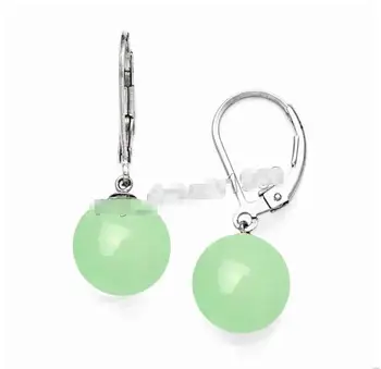 

Hot sale new Style >>>>Green Jade 925 Sterling Leverback Earrings 10mm