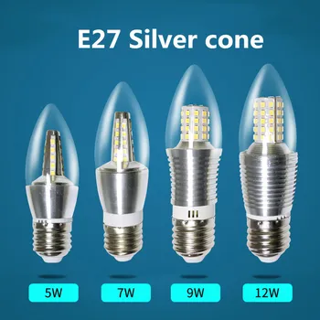 

4pcs/a lot E14 LED Bolbillas Bulb Lamp E27 5W 7W 9W 12W Cone Tail Crystal Led Ceiling Lamp Light Source LED Candle Light