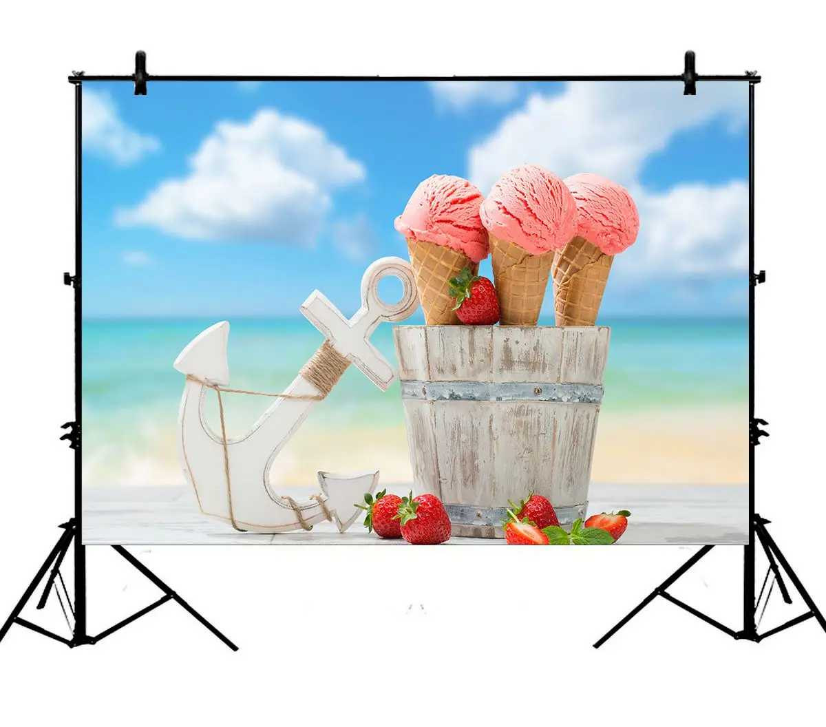 

5x7ft Anchor Seaside Scenic Holiday Beach Ice Cream Summer Polyester Photo Background Portrait Backdrop
