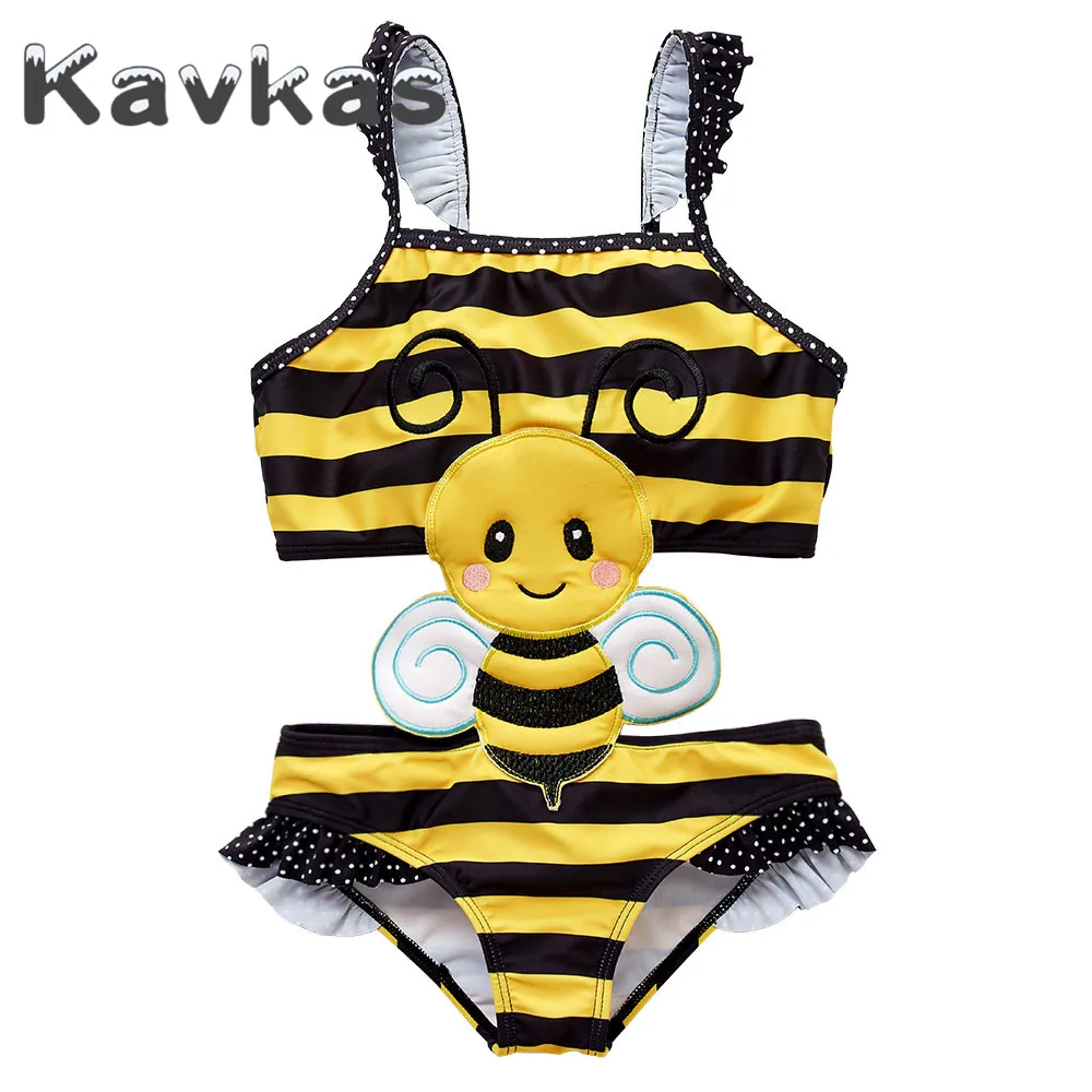 

Kavkas 2020 Summer Baby Swimwear One Pieces 1-8T Cartoon Animal Cute Bee Design Elastic Girls Swimsuit bebes Beachwear