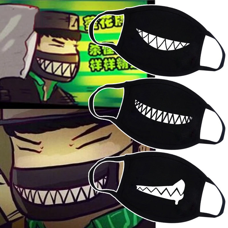 

Black Zombie Brother Face Mask Anime Tooth Mouth Mask Combed Cotton Anti Dust Pollution Masks Keep Warm Mouth Face Masks