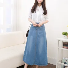 Женская джинсовая юбка с высокой талией, длинная, большая, тонкая, элегантная, с карманом, синяя
