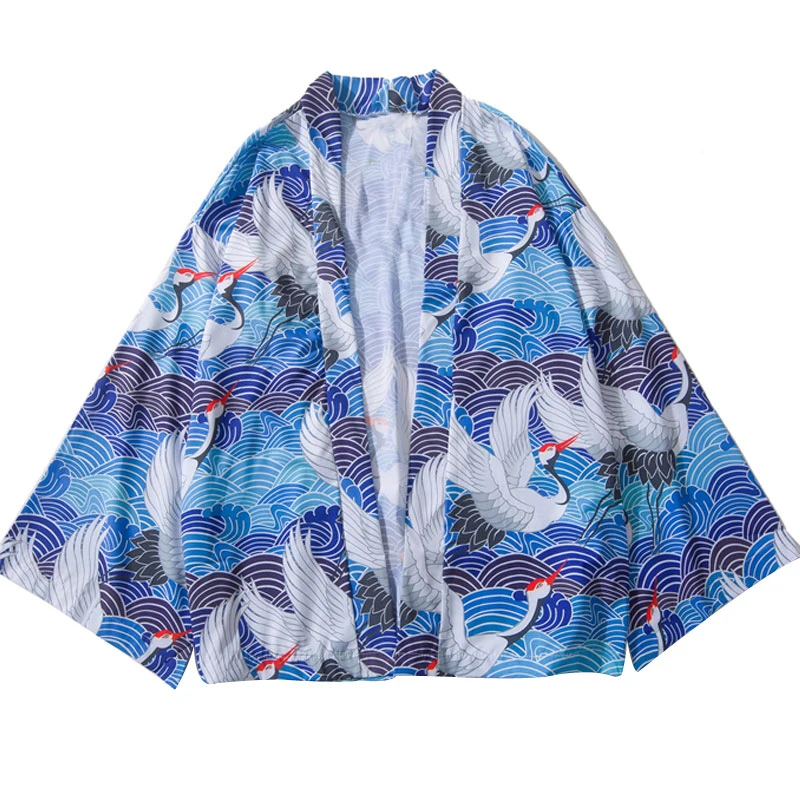 

Samurai Crane Japanese Style Kimono Haori Men Women Cardigan Chinese Dragon Traditional Japanese Clothing Asian Clothes Shirts 1