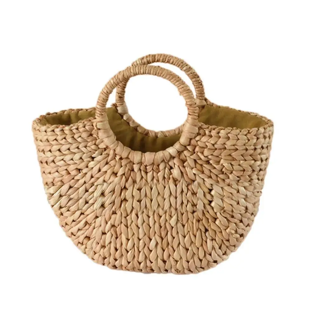

Fashion Moon Bag Fresh Yellow Grass Straw Braided Natural Rattan Bags Semi-circle Handbag Straw Braided Bag Beach Bags