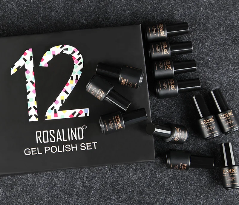 ROSALIND 12PCS/Lot Gel Set Long Lasting Pure Colors Acrylic Polish Flavorless Soak Off Primer Nail Lacquer For Nail Art Beauty