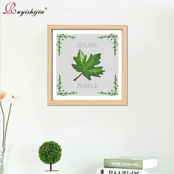 

RUYISHIJIA Cross-Stitching set,Needlework Cross Stitch Embroidery Home Decoration Green Maple Leaf Paintings embroidery