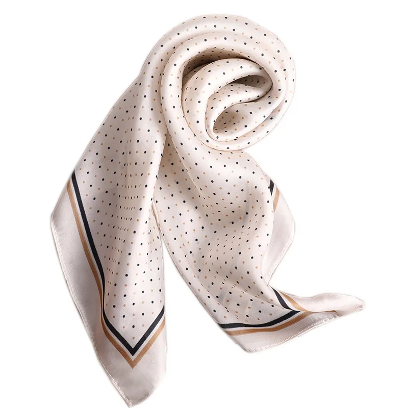 

70x70cm Fashion New Beige Polka Dots Women Silk Square Scarf Summer Neck Shawl Scarf Foulard Hair Neck Square Head Scarves Wraps