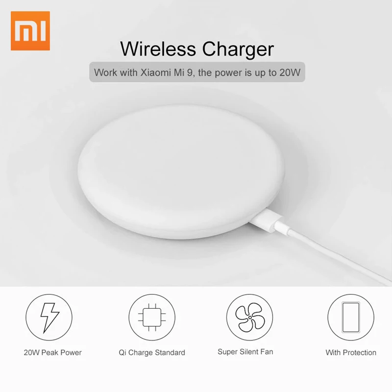 

Original Xiaomi Wireless Charger 20W Max Turbo Charging for Mi 9 10W for MIX 2S/3 5W for Qi Cellphone Huawei iPhone