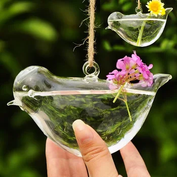 

Free Shipping! Creative Freedom Bird Shape Hydroponic Hangable Flower Vase Glass Flower Pot Wedding & Home Decor L size F1028