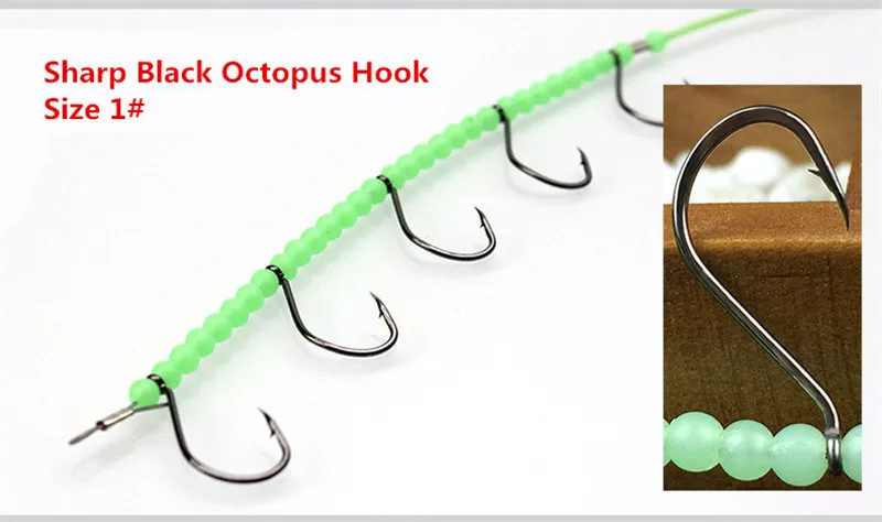 Glow in the Dark Soft Rubber Octopus Squid Lure with Luminous Beads 5 Circle Fishing Hooks in Braided Steel Fishing Wire 2018 (5)