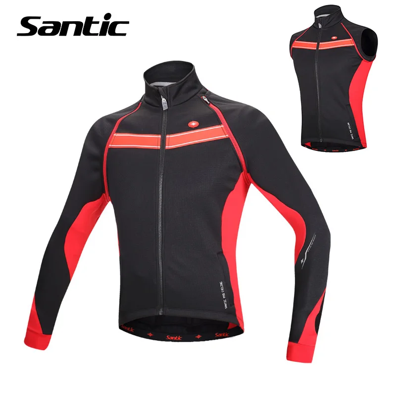Santic Mens Winter Cycling Jacket Removable Sleeve Cycling Vest Fleece ...