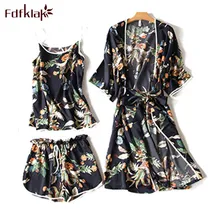 Fdfklak модный принт пижамы, женские пижамы комплект из 3 предметов; сезон лето комплект пижам Сексуальная Шелковая пижама комплекты одежды для сна, одежда для дома, Q916