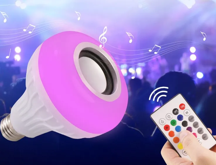 

Bluetooth Speaker Smart LED Light Bulb E27 12W Music Playing Dimmable Wireless Led Lamp Colorful RGB With 24 Keys Remote Control