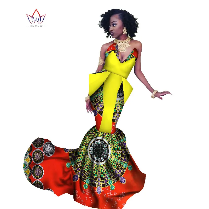 Летнее женское платье для Для женщин Русалка Длинные платья Формальные Анкара модное платье в африканском стиле из хлопчатобумажной ткани с принтом воск платье WY1300