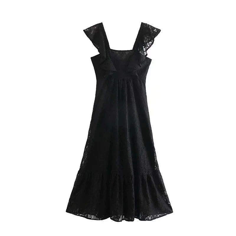 Slash Neck Sling Dress Women's Casual Slim Geometric Printed Summer A-Line Hollow Lace Dress Fashion Beach Dresses