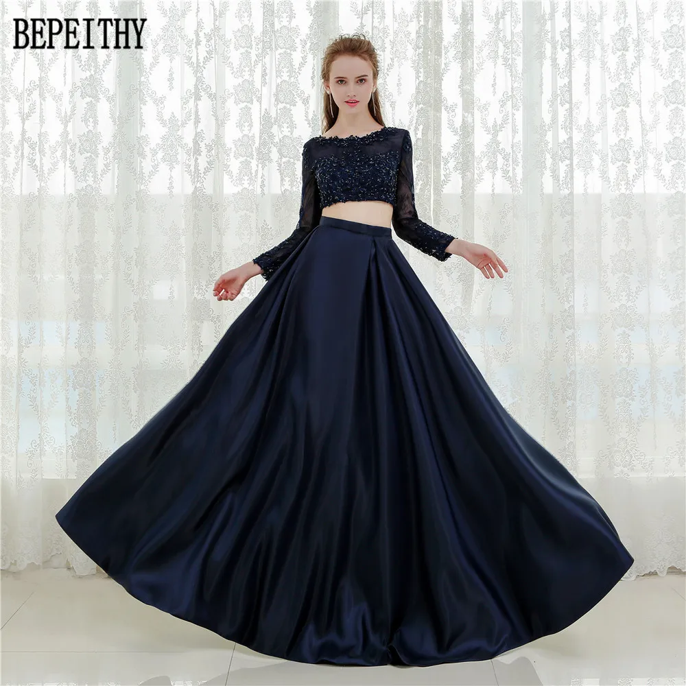 10  BEPEITHY New Design 2017 Long Sleeve Two Pieces Prom Dresses Vestido De Festa Longo Lace Satin Prom Evening Party Dresses (4)