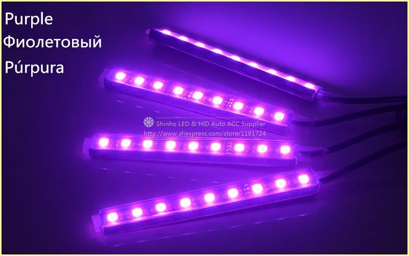 4 шт., 9SMD 5050, белый, желтый, синий, зеленый, красный, Автомобильный светодиодный светильник, интерьерная атмосферная лампа, лампа для ног, декоративный светильник