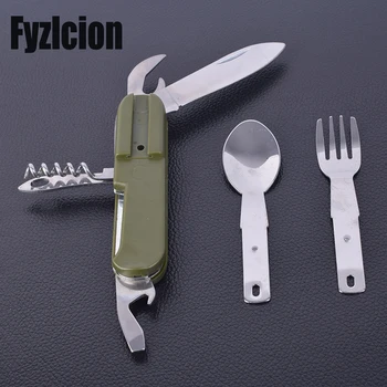 

Fyzlcion multifunction stainless steel Picnic Stainless Steel Folding spoon fork First Aid toolCutlery traveling camping hiking