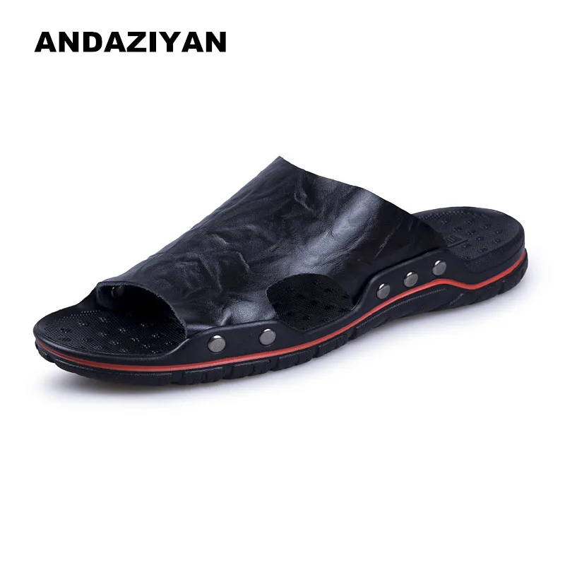 

Cross-border men's plus size slippers summer new leather