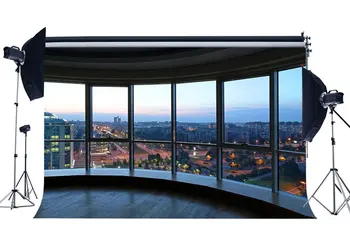 

Office Room Backdrop Skyscraper Modern Building Shining Lights New York City View Blue Sky Nature Background