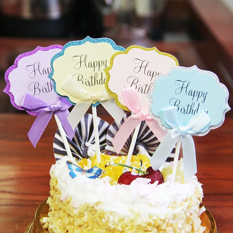 

Sale 5PCS/Set Insert Card Birthday Card Cake Decoration Bowknot Festival Supplies DIY Party Decoration