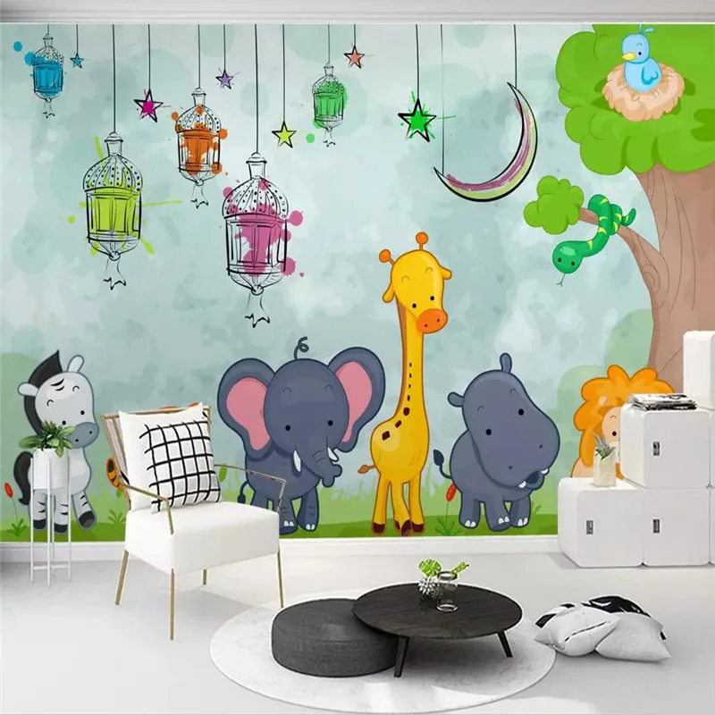 Custom Mural Wallpaper Cartoon Animal World Children's Room Mural Background Wall custom photo wallpaper 3d urban architecture illustration mural children s bedroom background wall paper decor papel de parede