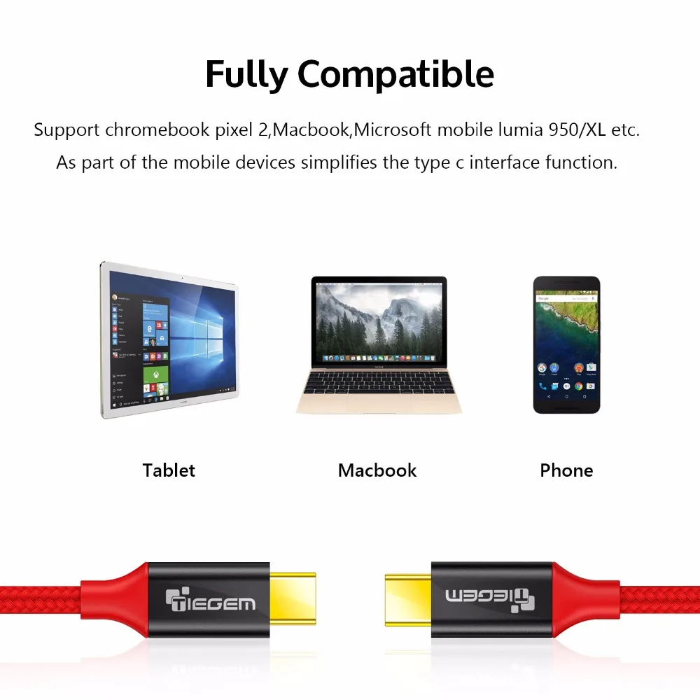 TIEGEM usb type C Мужской кабель type-C Мужской USB-C кабель для быстрой зарядки для samsung Galaxy S8 S9 Note 9 huawei P10 P20 для Xiaomi 8